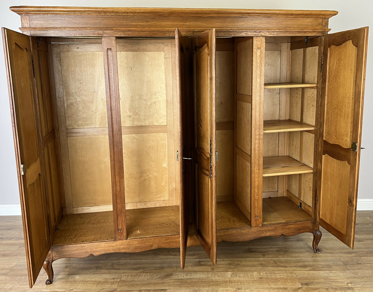 Wardrobe Vintage French Louis XVI Style Oak Four Door Carved Armoire LOT 6506