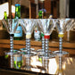Six Art Deco Cocktail Martini Glasses on Chrome Stems with Coloured Accent Ball