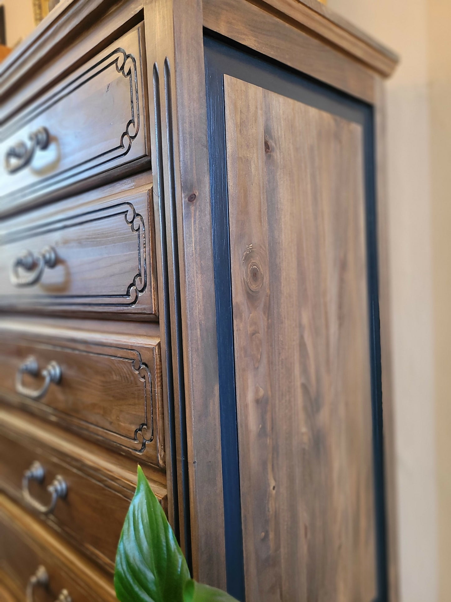 Vintage carved solid wood handmade chest of drawers