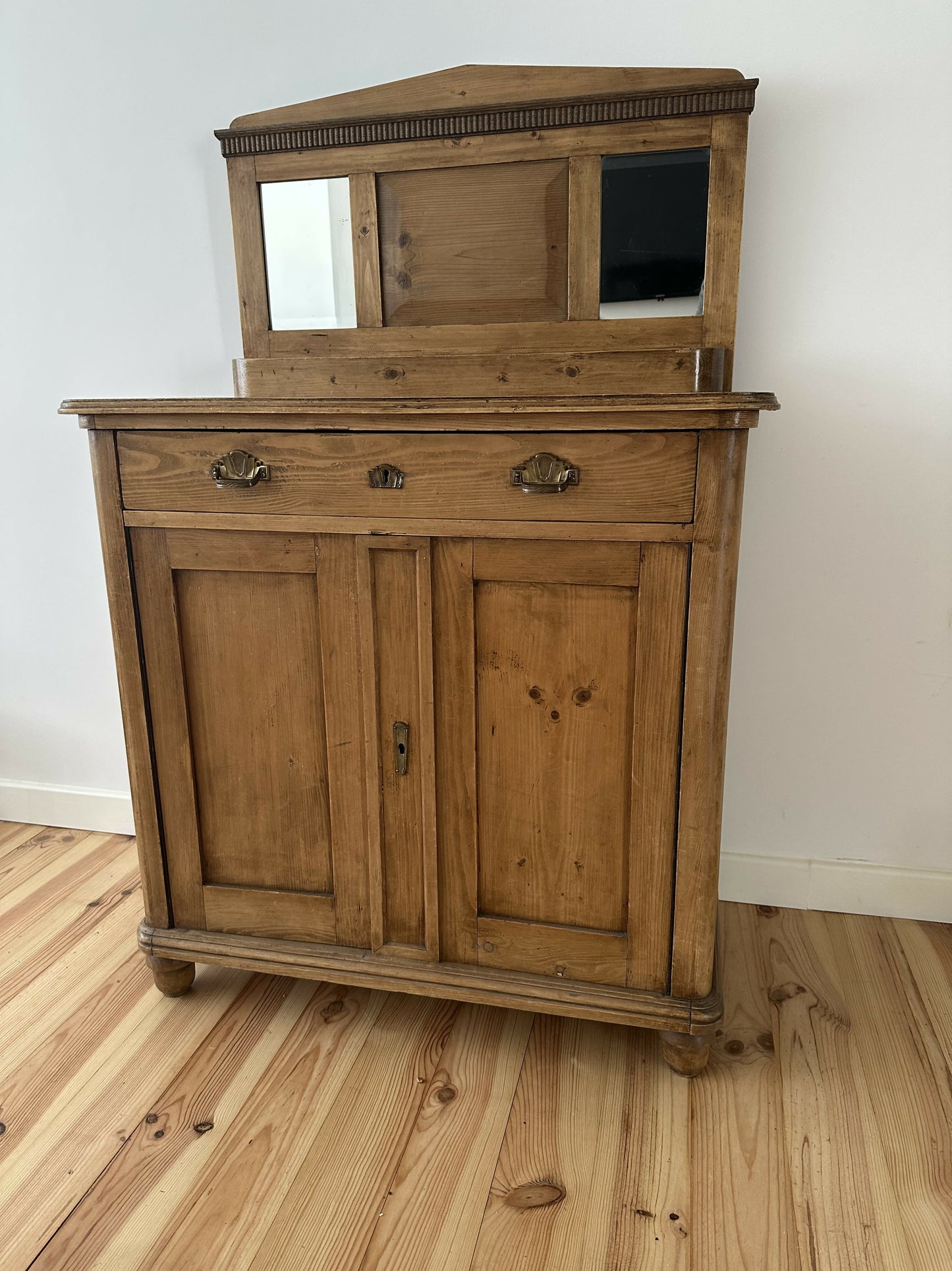 Antique Victorian Pine Chiffonier, Rustic Solid Wood Sideboard, Art Deco Handle Dresser, Natural Patina Storage Cabinet, Old English Buffet