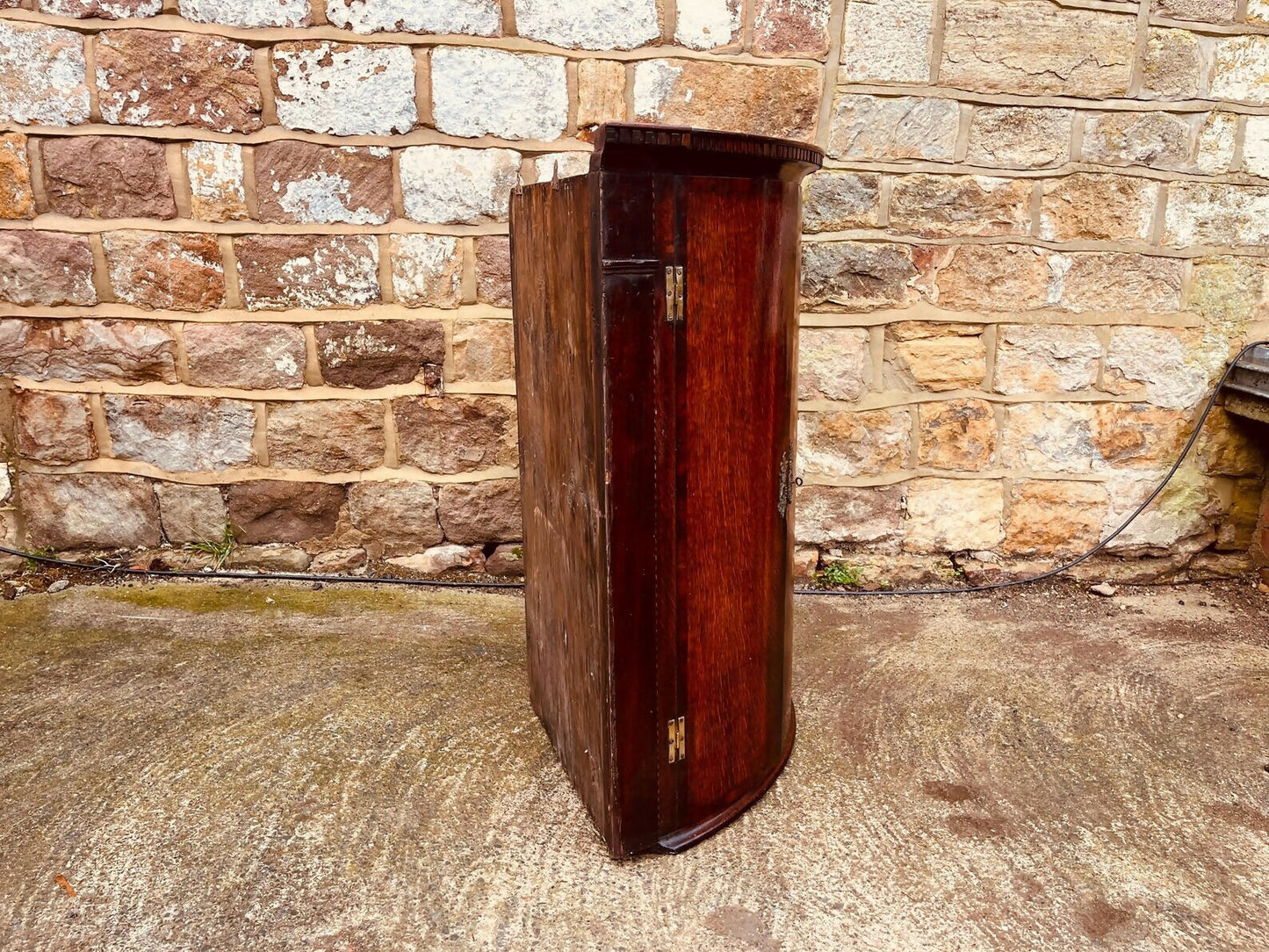 Antique Bow Front Corner Cupboard | Victorian Solid Wood Cabinet | Original Patina | Period Storage