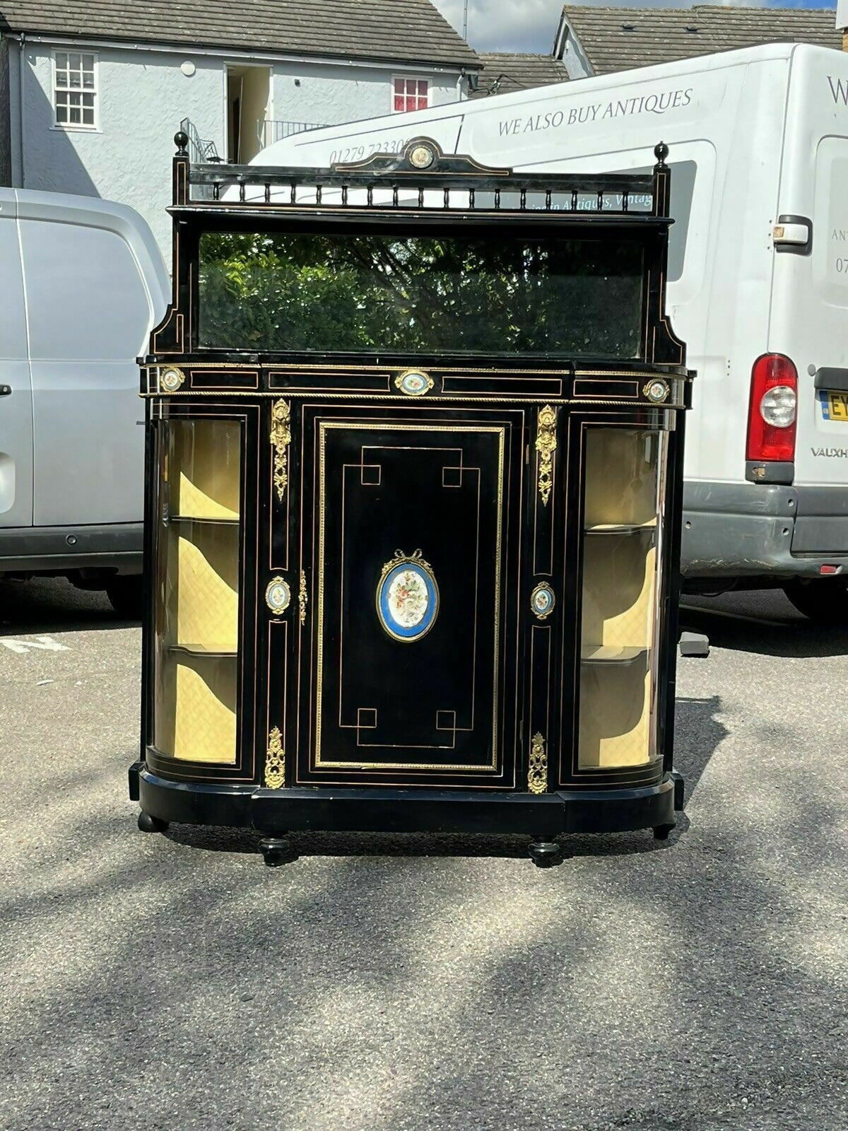 Victorian French Empire Credenza With French Porcelain Plaques.