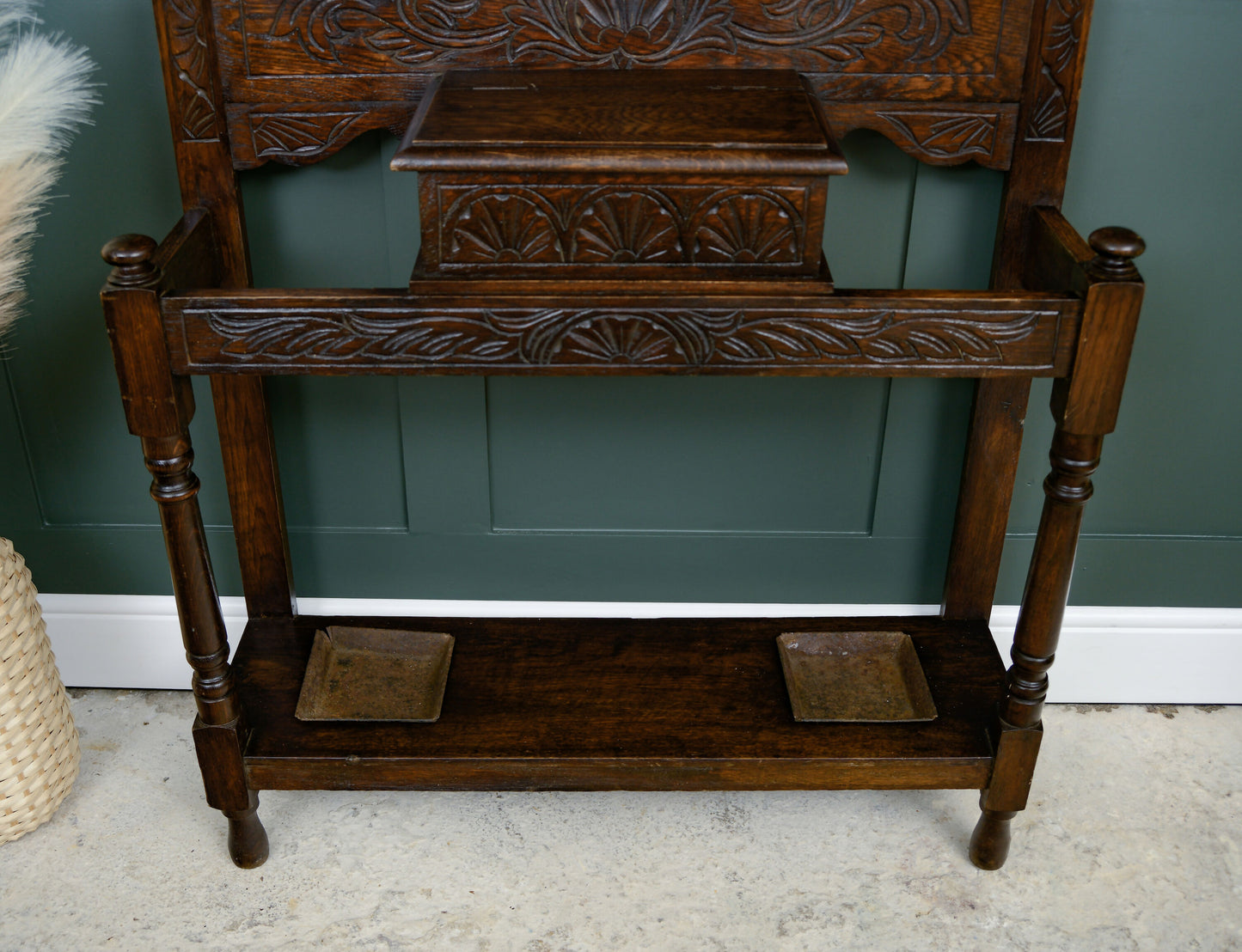 Antique Oak Hall Stand with Seahorse Carvings