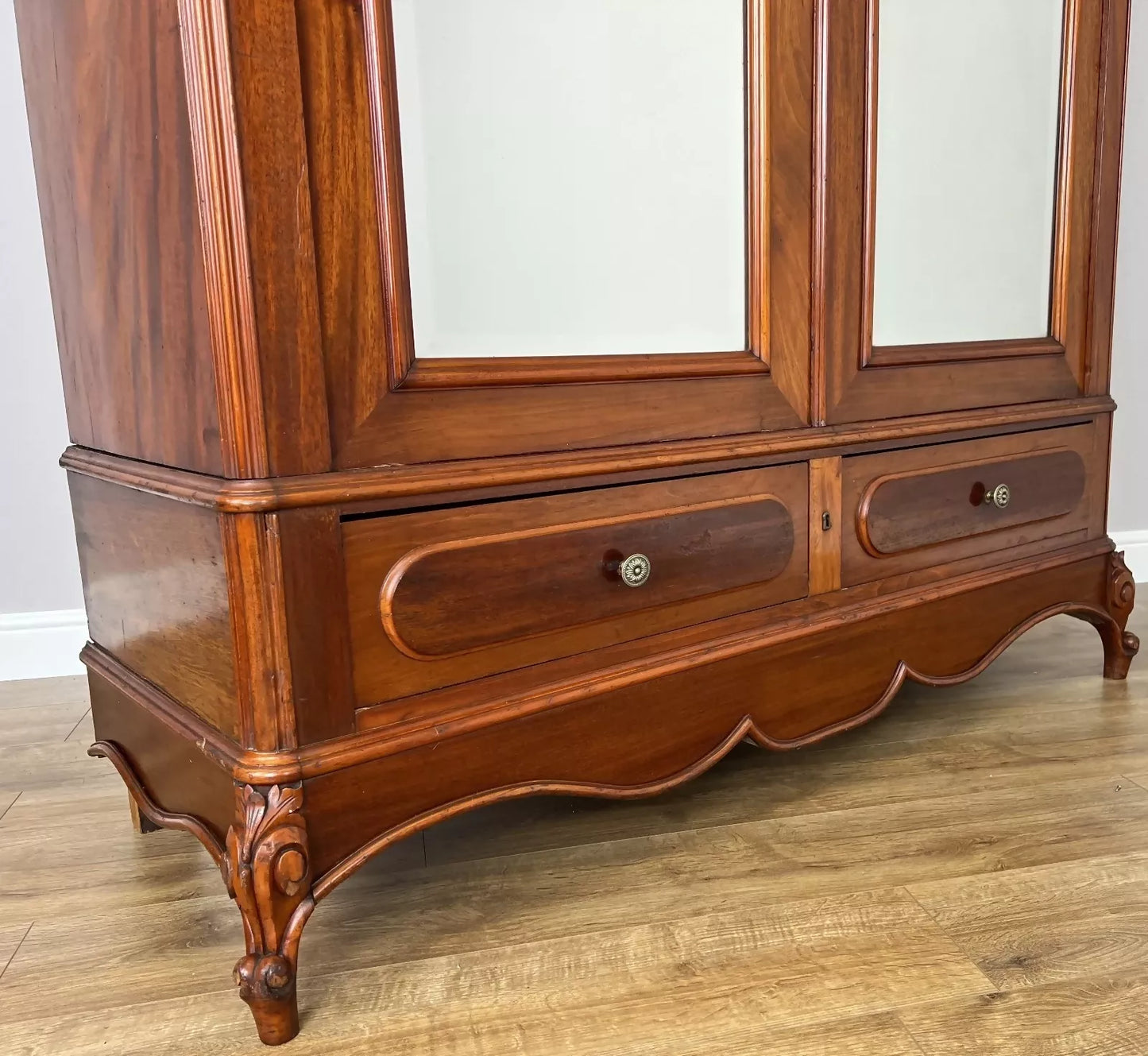 Wardrobe Antique French Two Door Mahogany Mirrored Carved Armoire LOT 6152