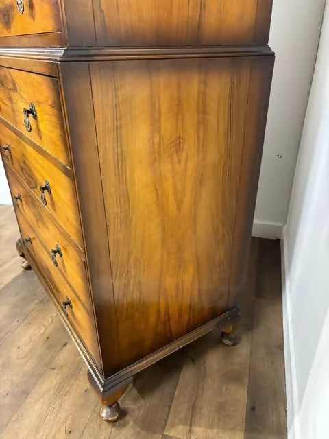 Vintage Walnut Chest On Chest – 8 Drawer Tallboy Chest