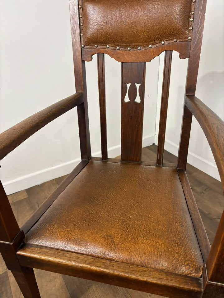 Edwardian Oak Art Nouveau Style Armchair