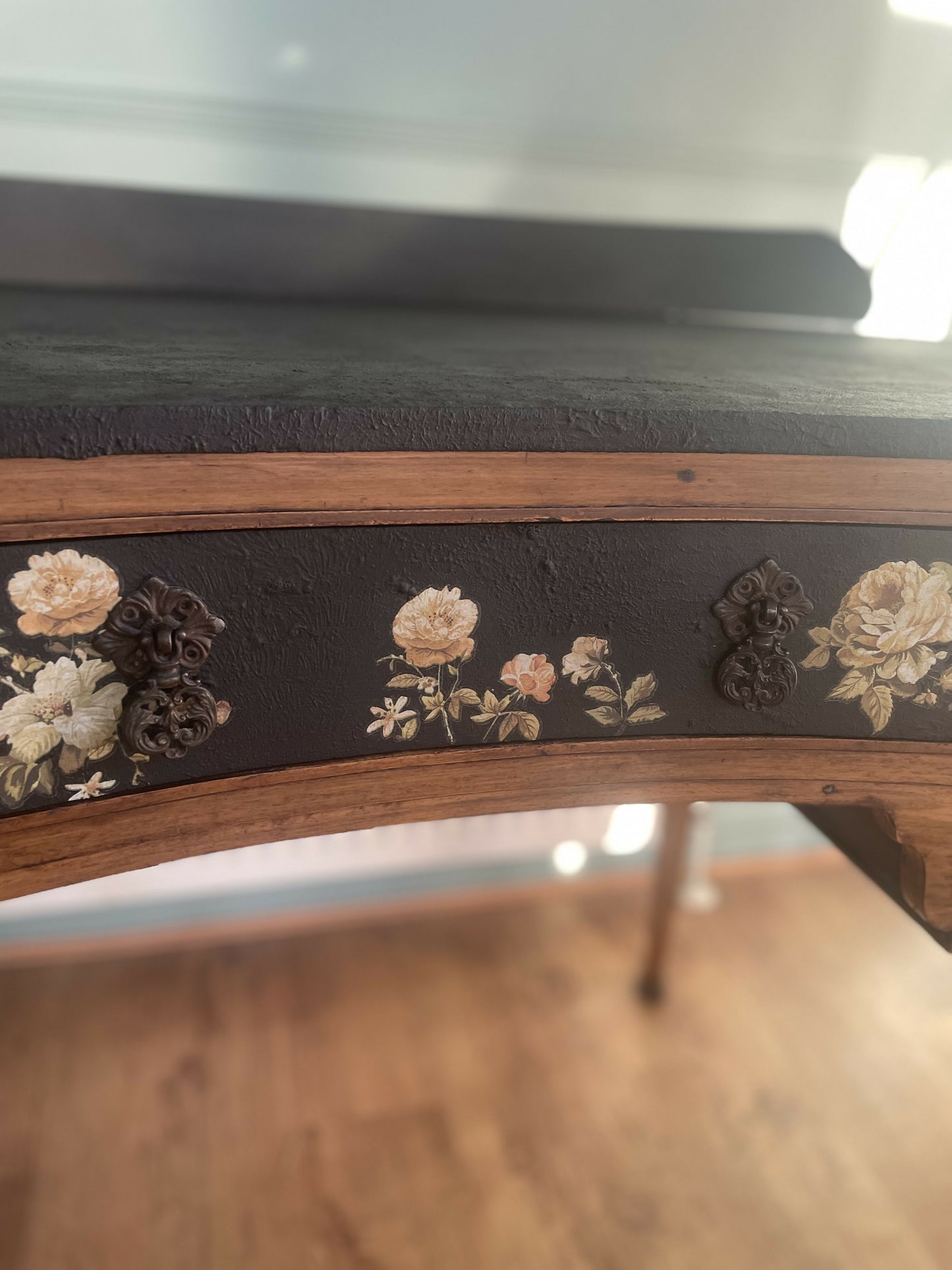 Amoire French Dressing Table Black Floral Designer