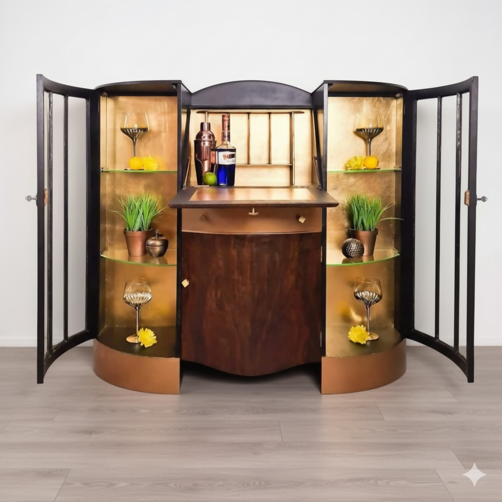 Large Art deco drinks display cabinet