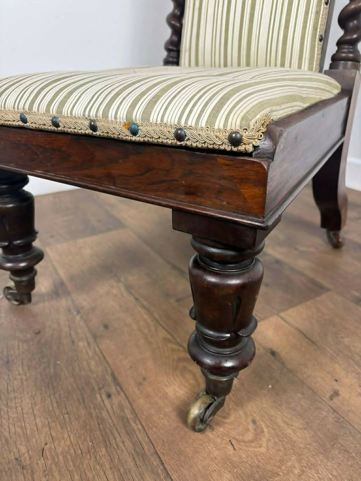 Early Victorian Walnut Upholstered Prayer Chair