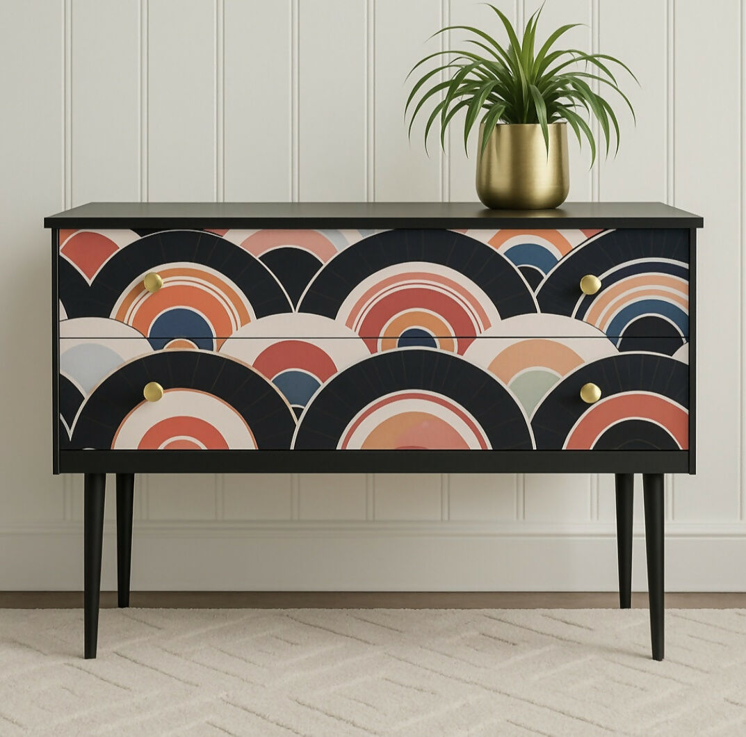 SOLD - Hand Painted Vintage Mid-Century 2-Drawer Chest