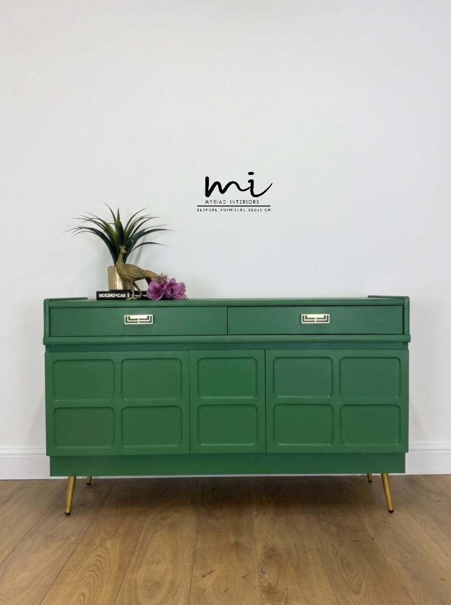 Refinished Mid Century Bright Green Nathan Sodeboard, drinks cabinet, TV stand, media unit