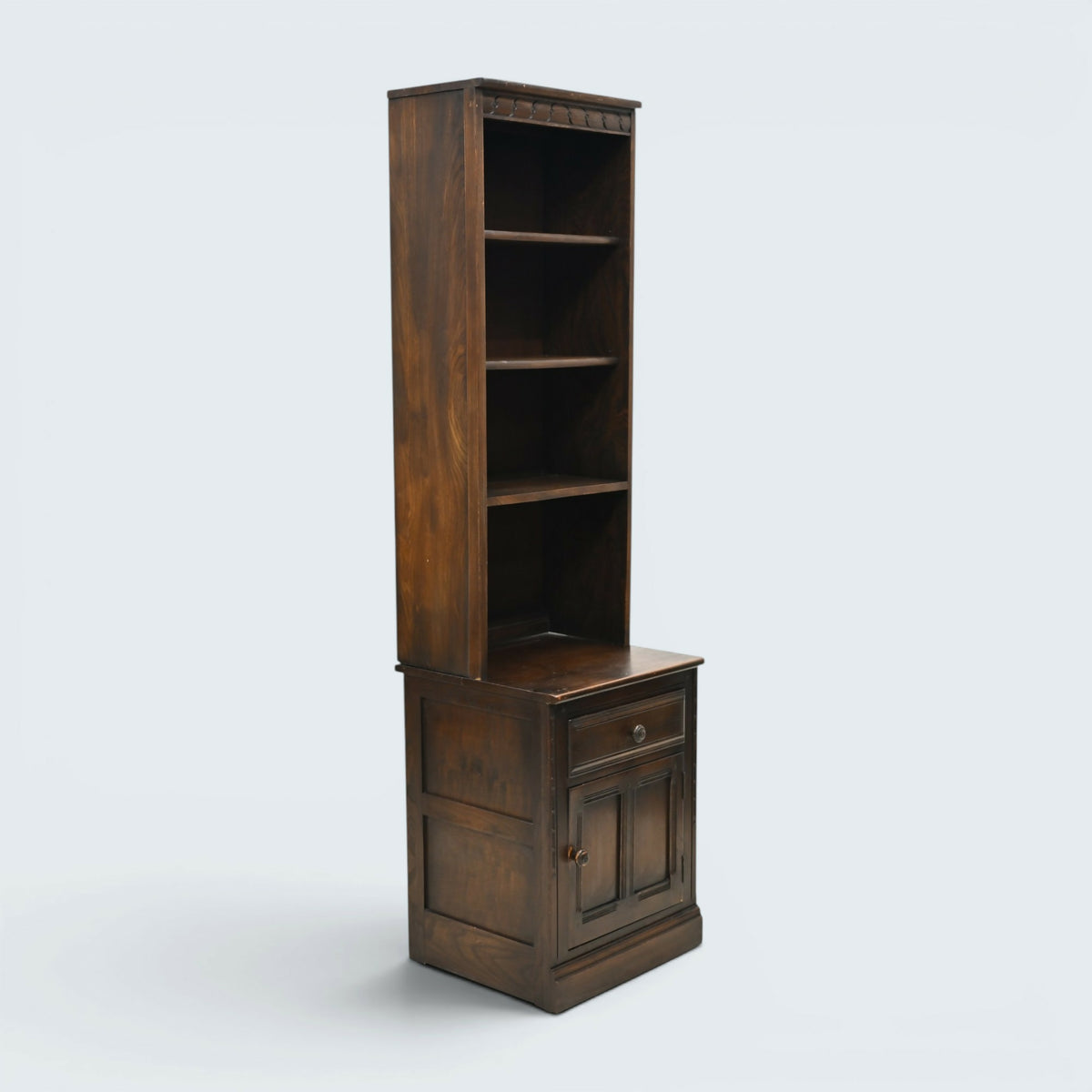 Ercol Narrow Mural Bookcase 3 Shelves Cupboard & Drawer Dark FREE* UK Delivery