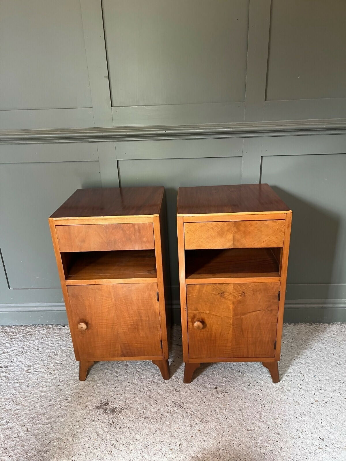 Vintage Bedside Cabinets Pair Circa 1950’s Wood, Beautiful Condition