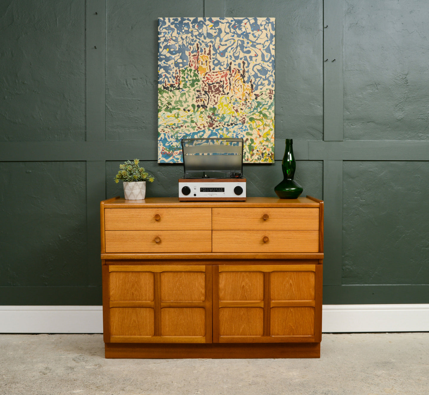 Mid Century Nathan Squares Sideboard Vinyl Cabinet With Drawers 1970s