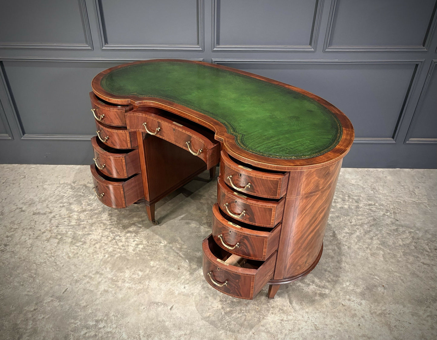 Edwardian Mahogany Vintage Kidney Shaped Desk