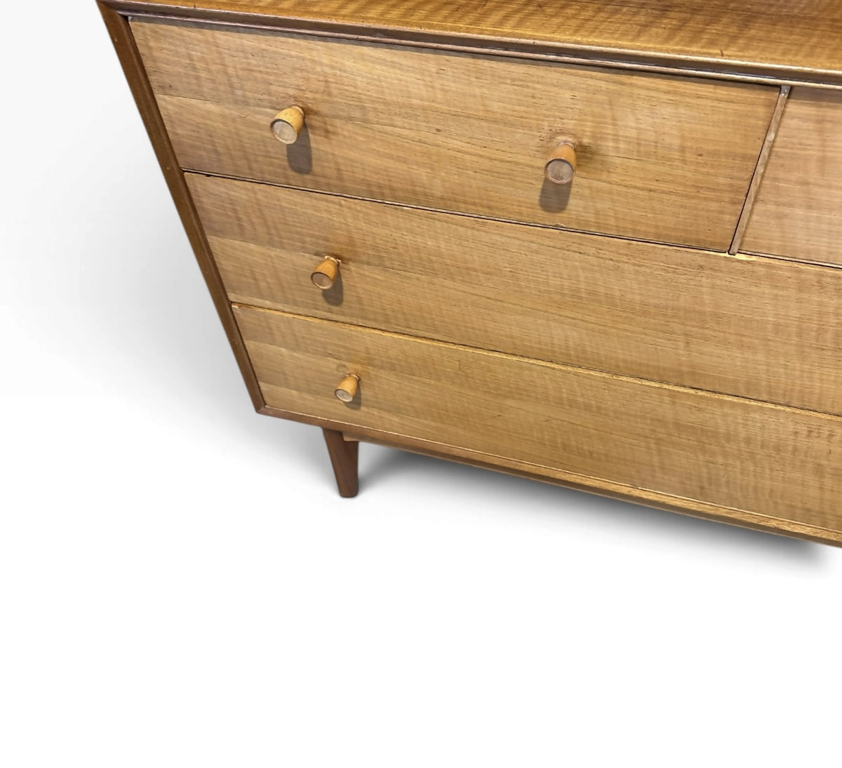 Mid-Century Quartersawn Sycamore Chest of Drawers by Maple & Co