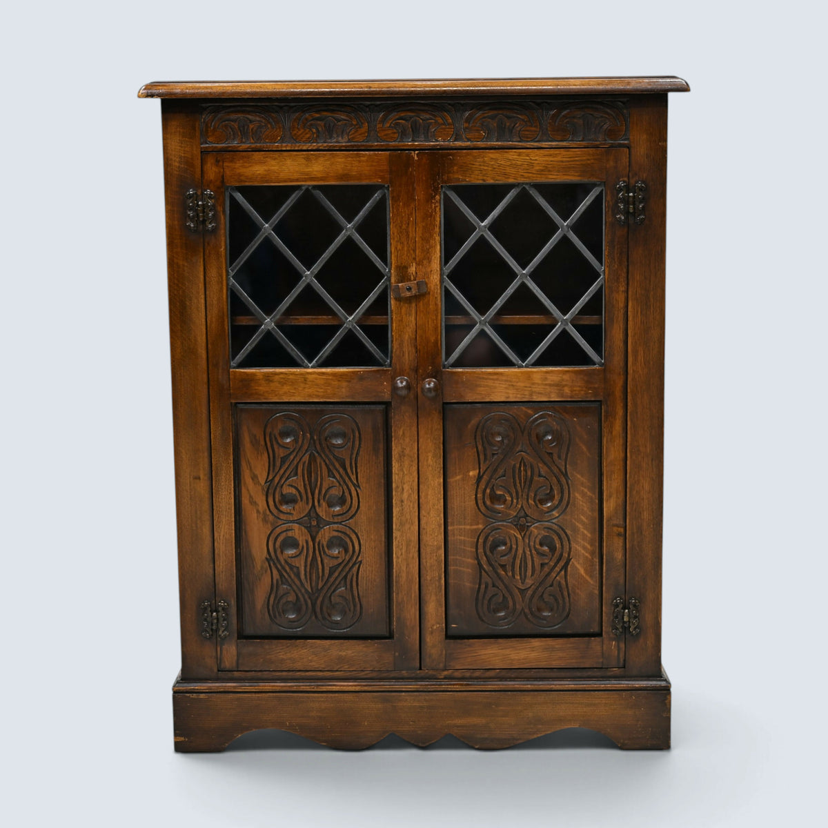 Bevan Funnell Reprodux Low Bookcase with 2 Shelves Leaded Glass FREE UK Delivery