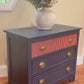 Hand-Painted Navy & Coral Vintage Chest of Drawers