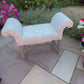 Window Seat, Scroll Armed Bench, Upholstered Cream Willow Fabric Hallway Chair