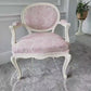 Louis XVl Newly Upholstered Accent Chair, Bergere, Pink Toile Fabric, Cream Painted Frame, Cabriole Legs. Venetian influences.