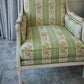 A Pair of French, Louis XVI Bergere Armchairs. Upholstered in French Embroidered Silk Upholstery Fabric