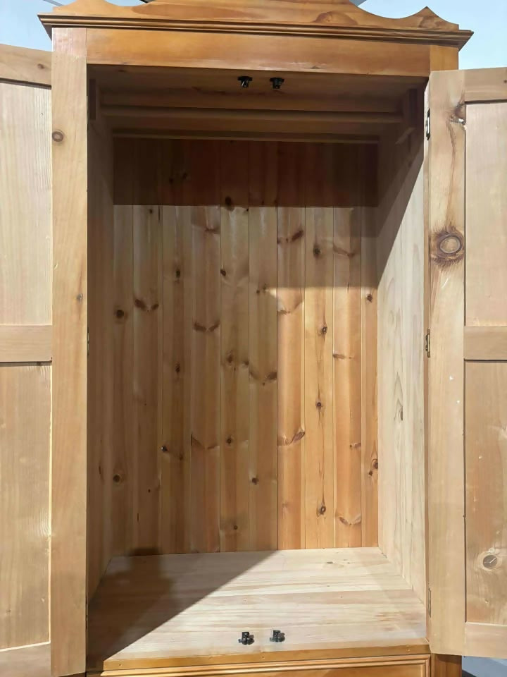Waxed Solid Pine Two Door Wardrobe / Hall Cupboard