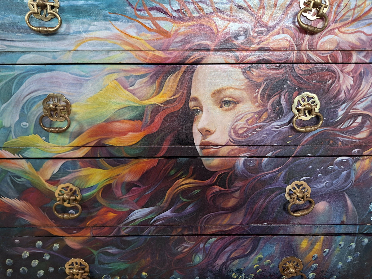 “Rainbow Mermaid” Vintage 4 Drawer Chest