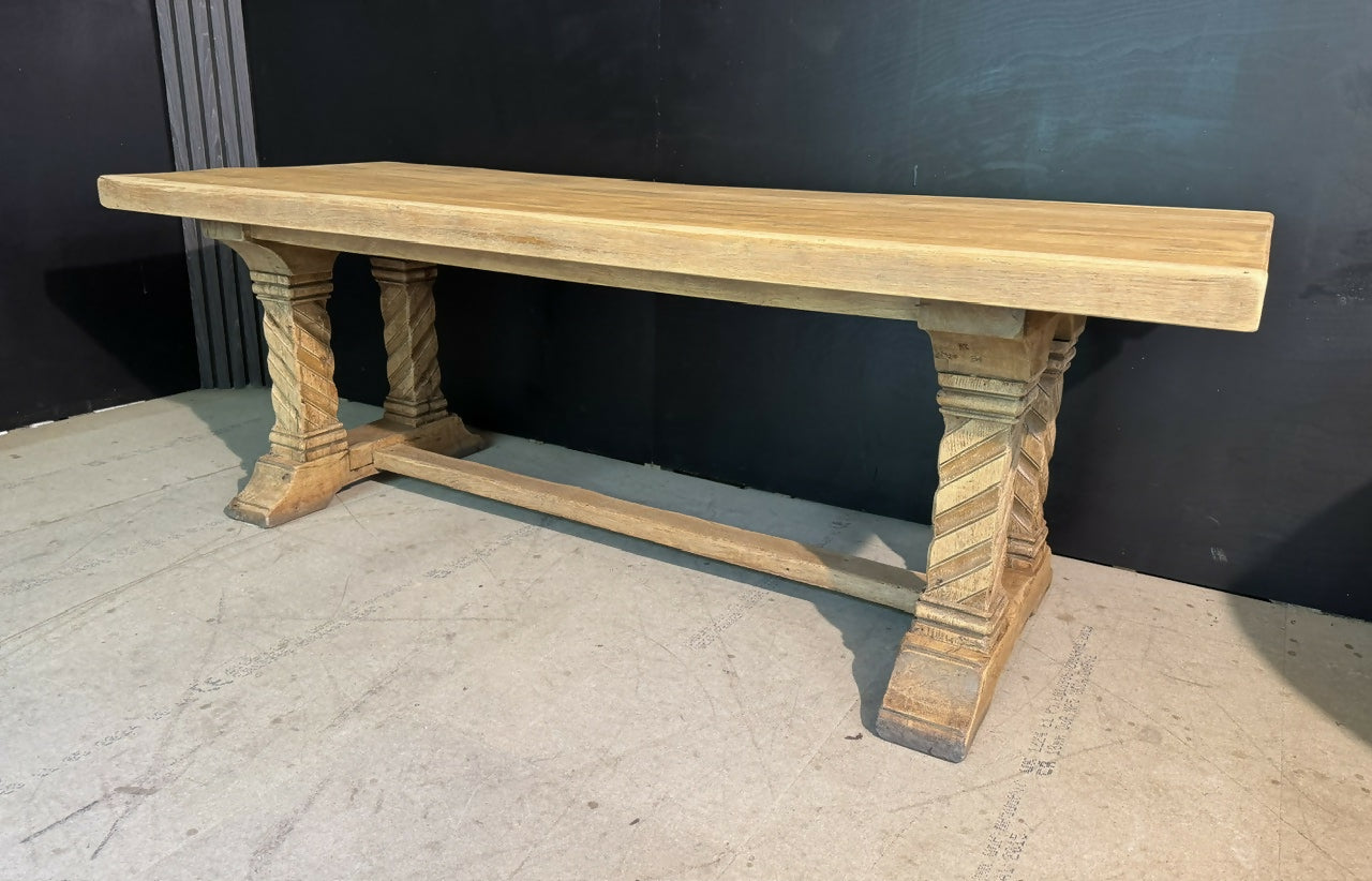 French Bleached Oak Farmhouse Dining Table