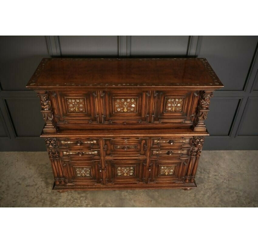 19th Century Walnut & Mother Of Pearl Inlaid Gothic Dresser