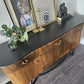 Mid Century Modern Sideboard, Dark Wood and Black Drinks Cabinet, Gold Interior, Original Handles, Crocodile Pattern TV Stand