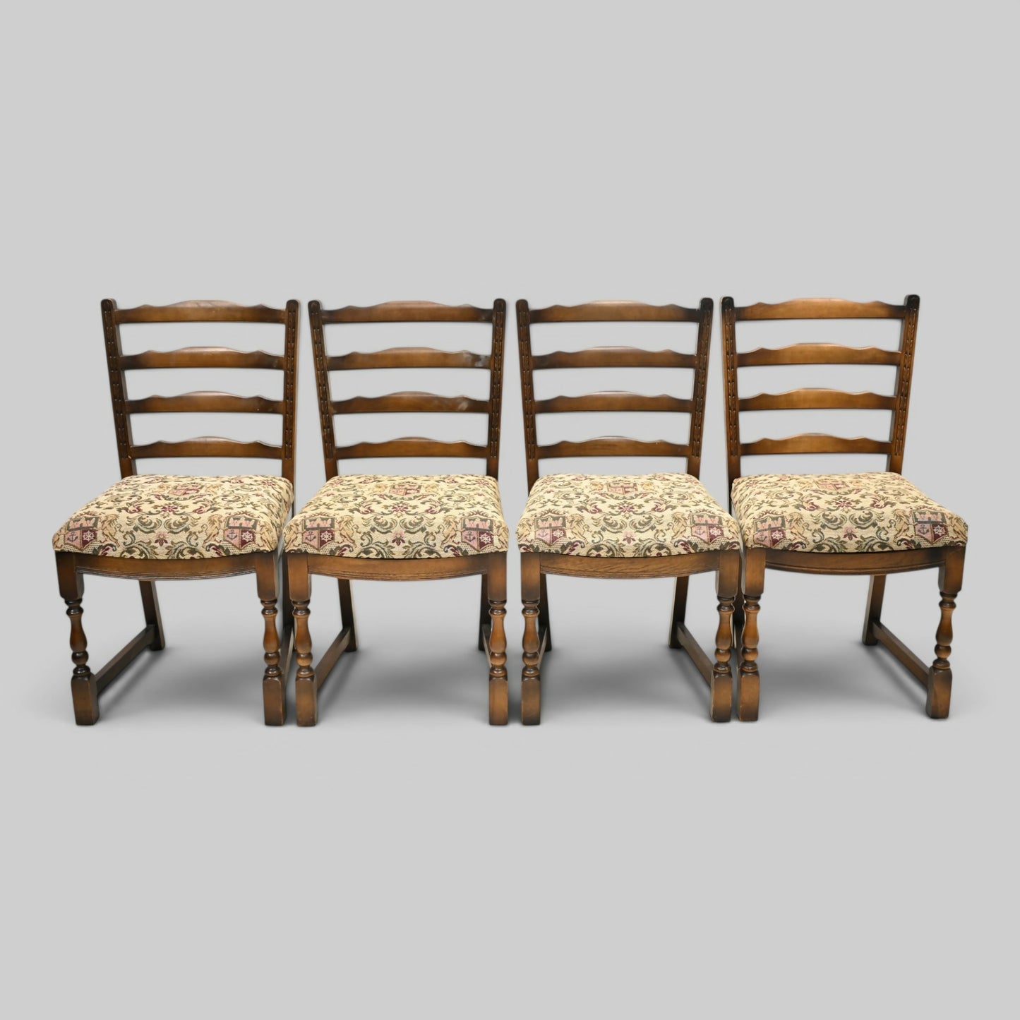 4 Old Charm Oak Dining Chairs Ladderback Tudor Fabric Light Oak FREE UK Delivery
