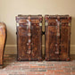 English vintage storage trunks - matching luxury pair - chestnut brown hand dyed