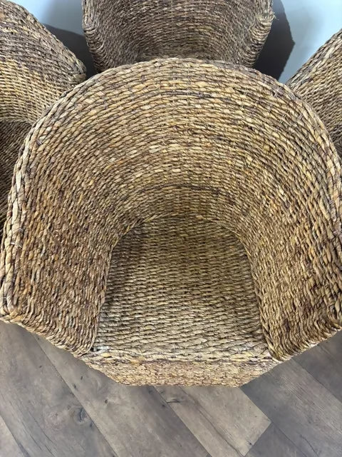Set of Four Hand-Woven Abaca Fibre Tub Chairs