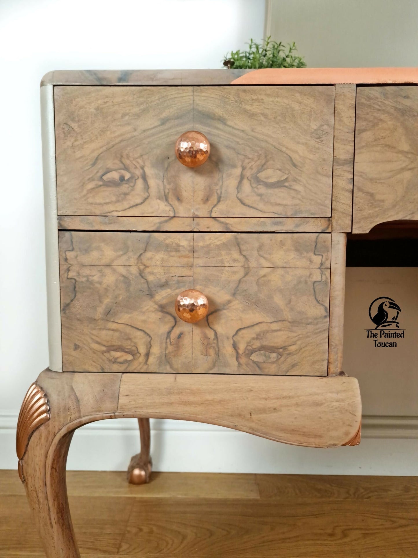 Queen Anne Style Dressing Table with copper starburst and mirror