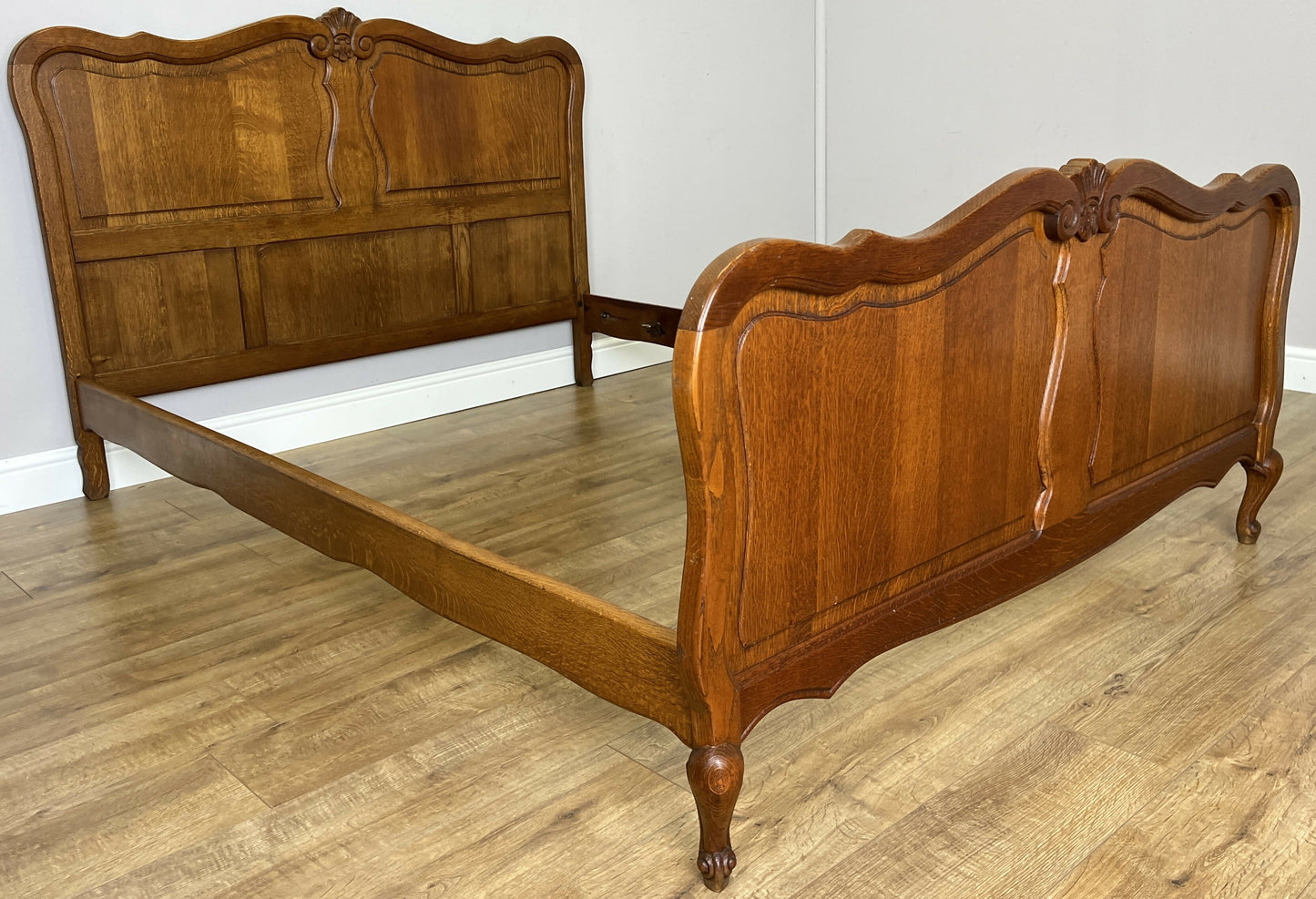 Bed Vintage French Louis XVI Double Bed Frame Oak Carved Headboard LOT 6408
