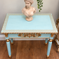 Neoclassical Grecian Console Table in Turquoise Blue & Gold Gilt