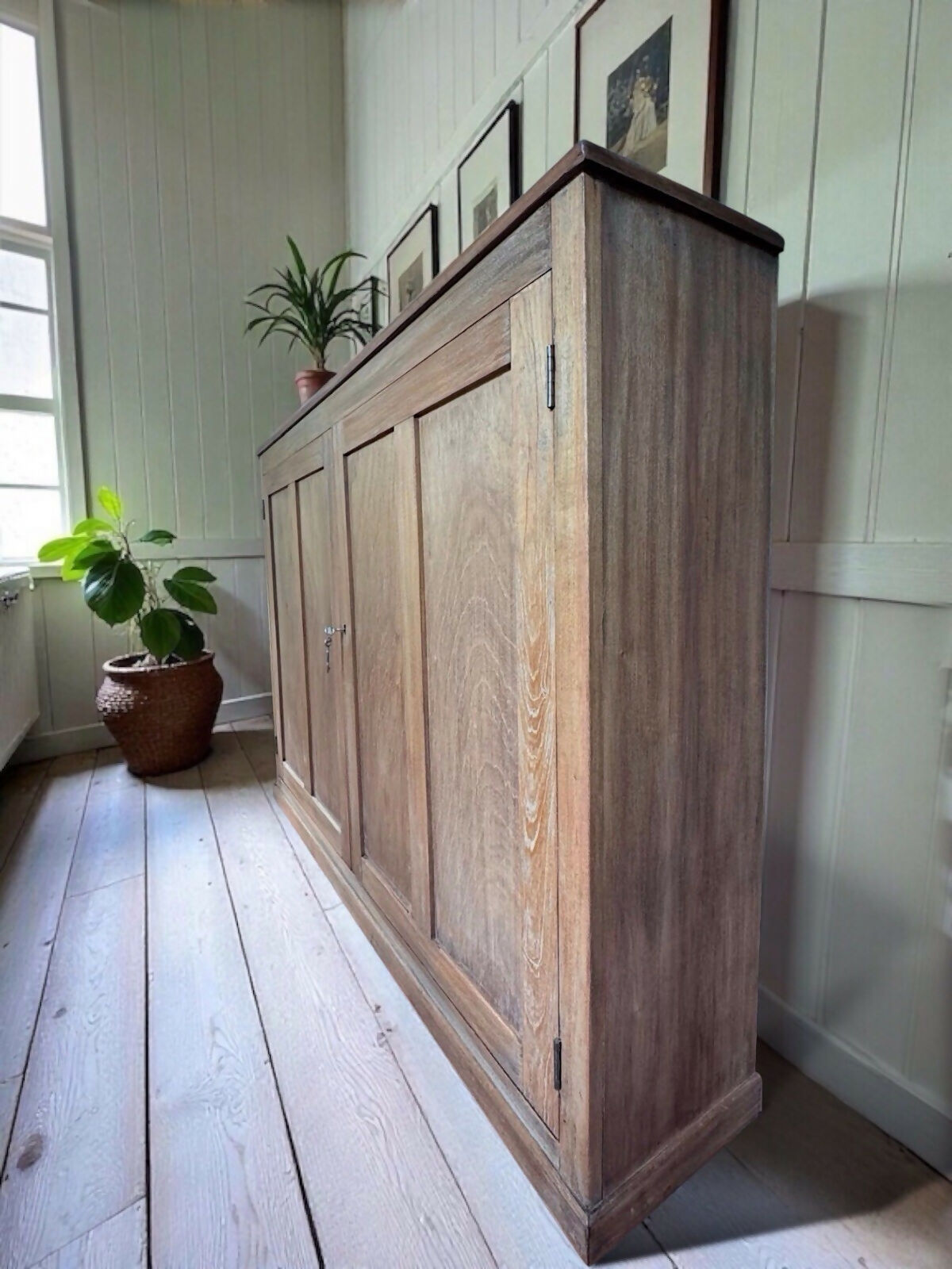 Large Antique Stripped Mahogany School Hall Larder Cupboard Cabinet Sideboard