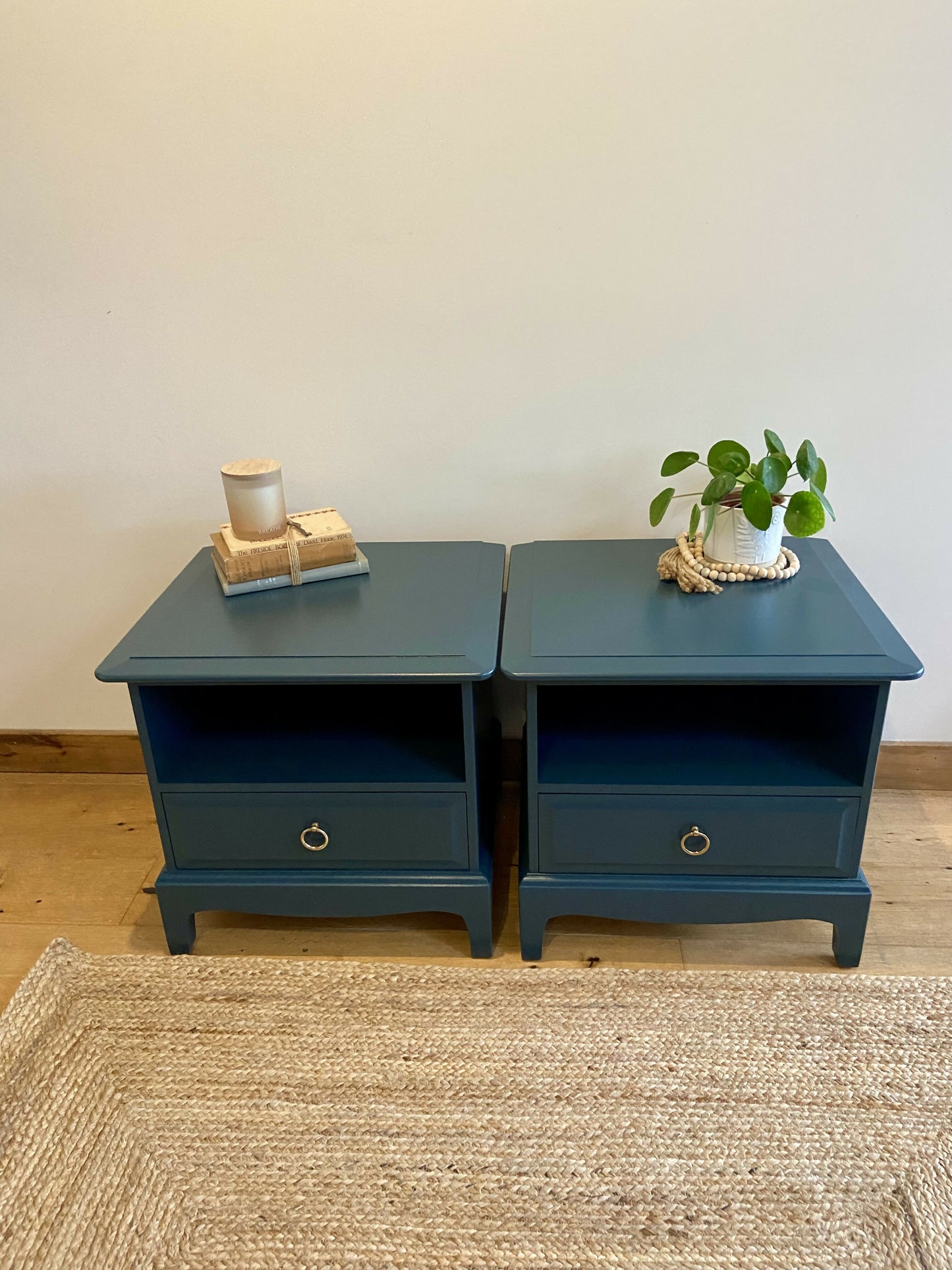 Stag bedside cabinets one drawer, pair