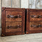 Bespoke English vintage bedside cabinets - custom wood framed - luxury hand dyed leather nightstands