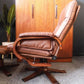 Vintage Recliner Armchair And Ottoman In Teak And Leather – Denmark, 1960s/1970s
