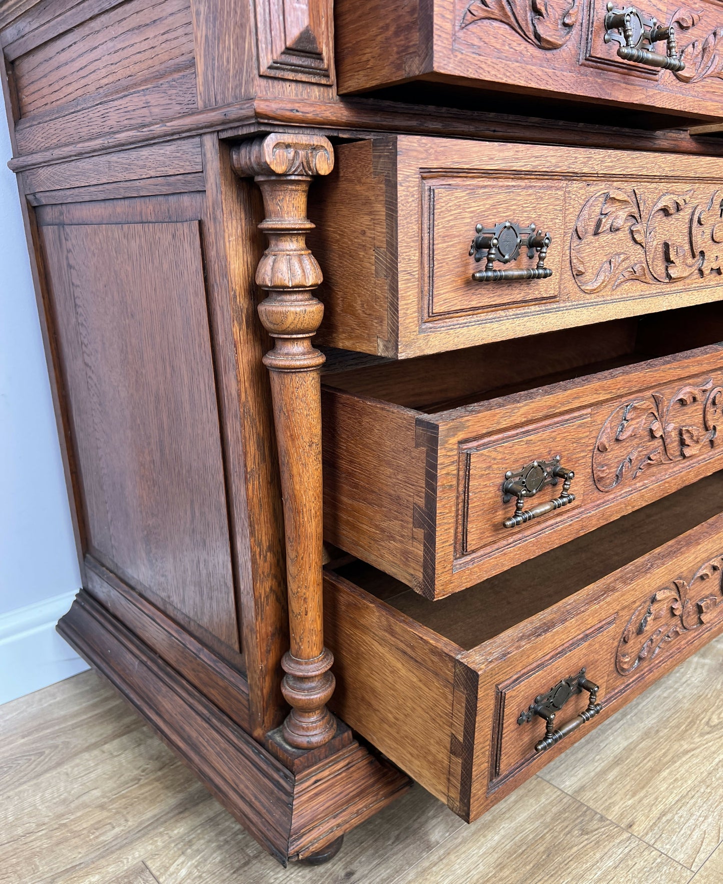 Chest of Drawers Antique French Style Oak Marble Top Carved Cabinet LOT 6450