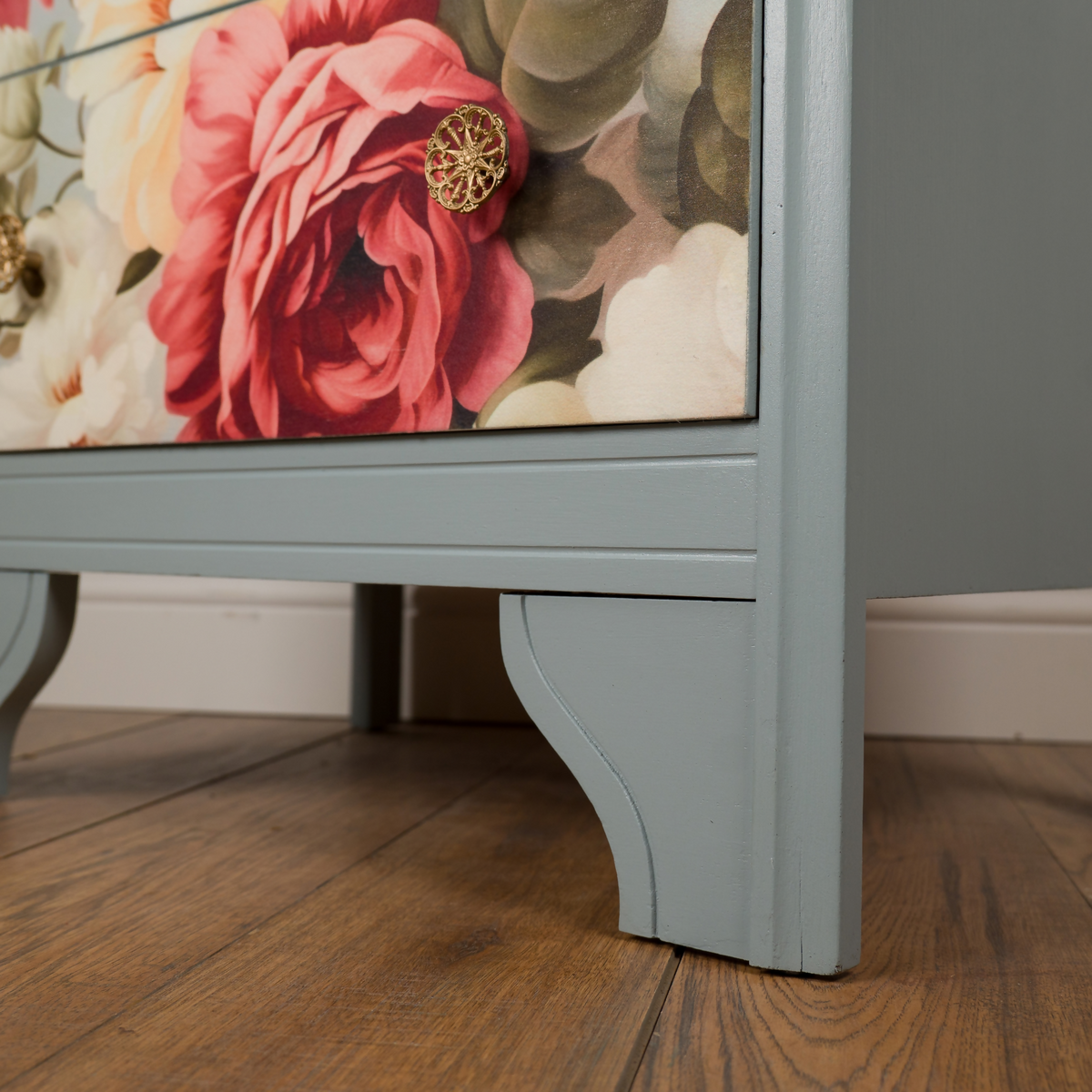 Vintage Lebus Dressing Chest, Chest of Drawers, Lift-Up Mirror, Floral Upcycled Furniture