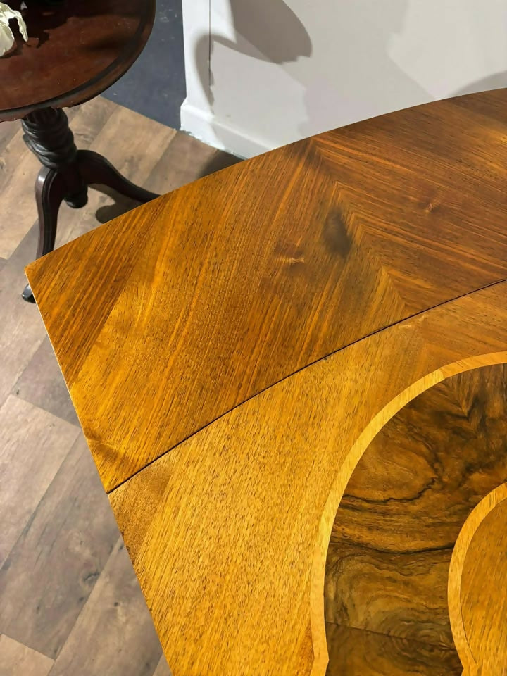 Art Deco Inlaid Walnut Draw Leaf Dining Table