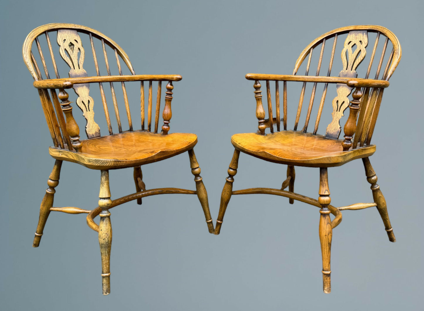 A Good Quality Pair of Ash Low Back Windsor Armchairs