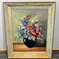 Painting Vintage French Floral Vase Red Purple Flower Signed Framed LOT 3878