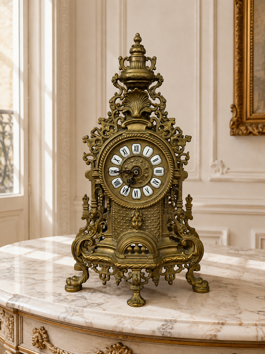 Clock Vintage French Style Quartz Ornate Roman Numeral Mantel Clock LOT 6443