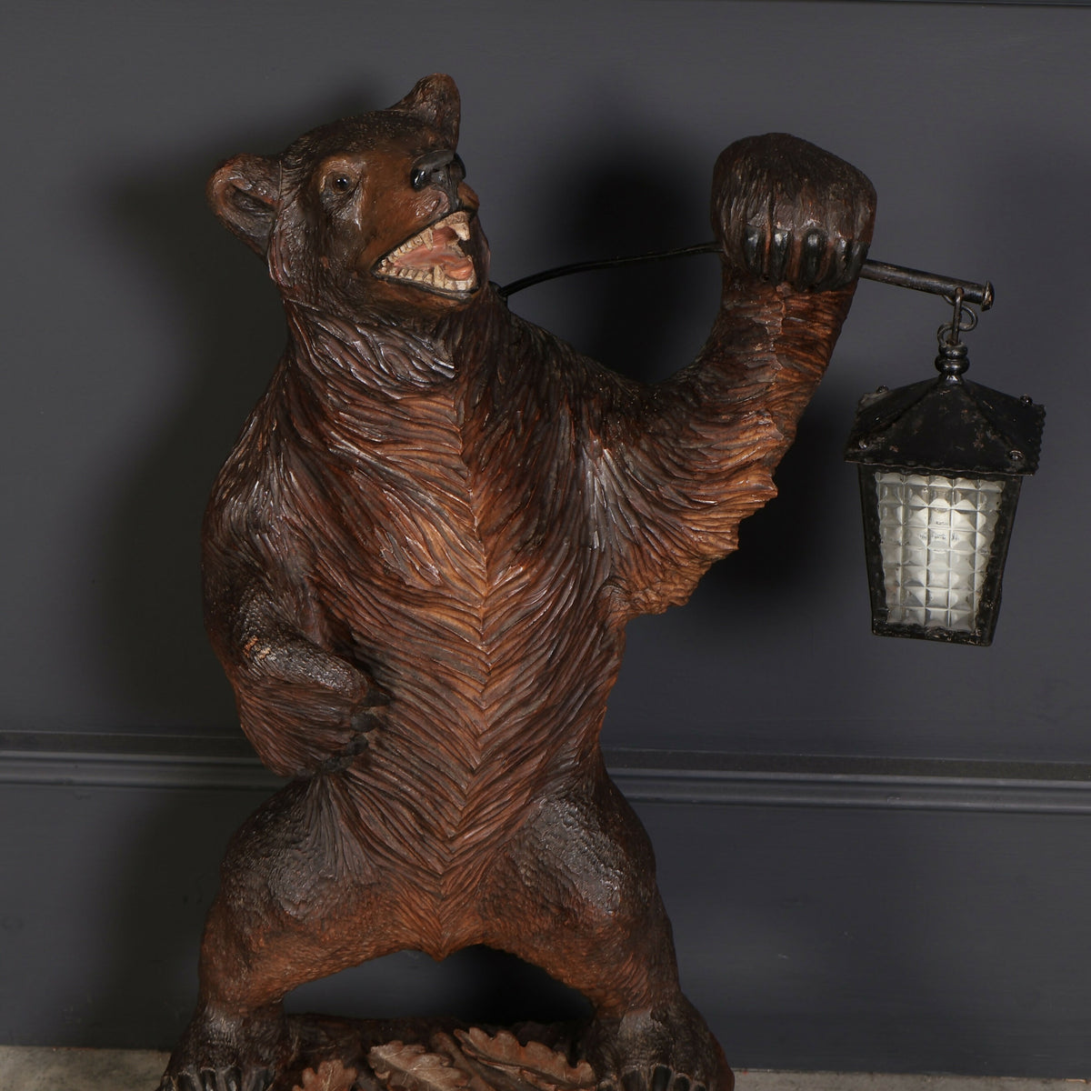Carved Wood Black Forest Bear Lamp