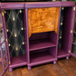 Art Deco Writing Bureau Bookcase & Drinks Cabinet - Aubergine Purple, Walnut & Glass