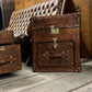 English Bridle Vintage Leather Side Table Trunk - Handmade Bedroom Furniture Pair Bespoke Chest