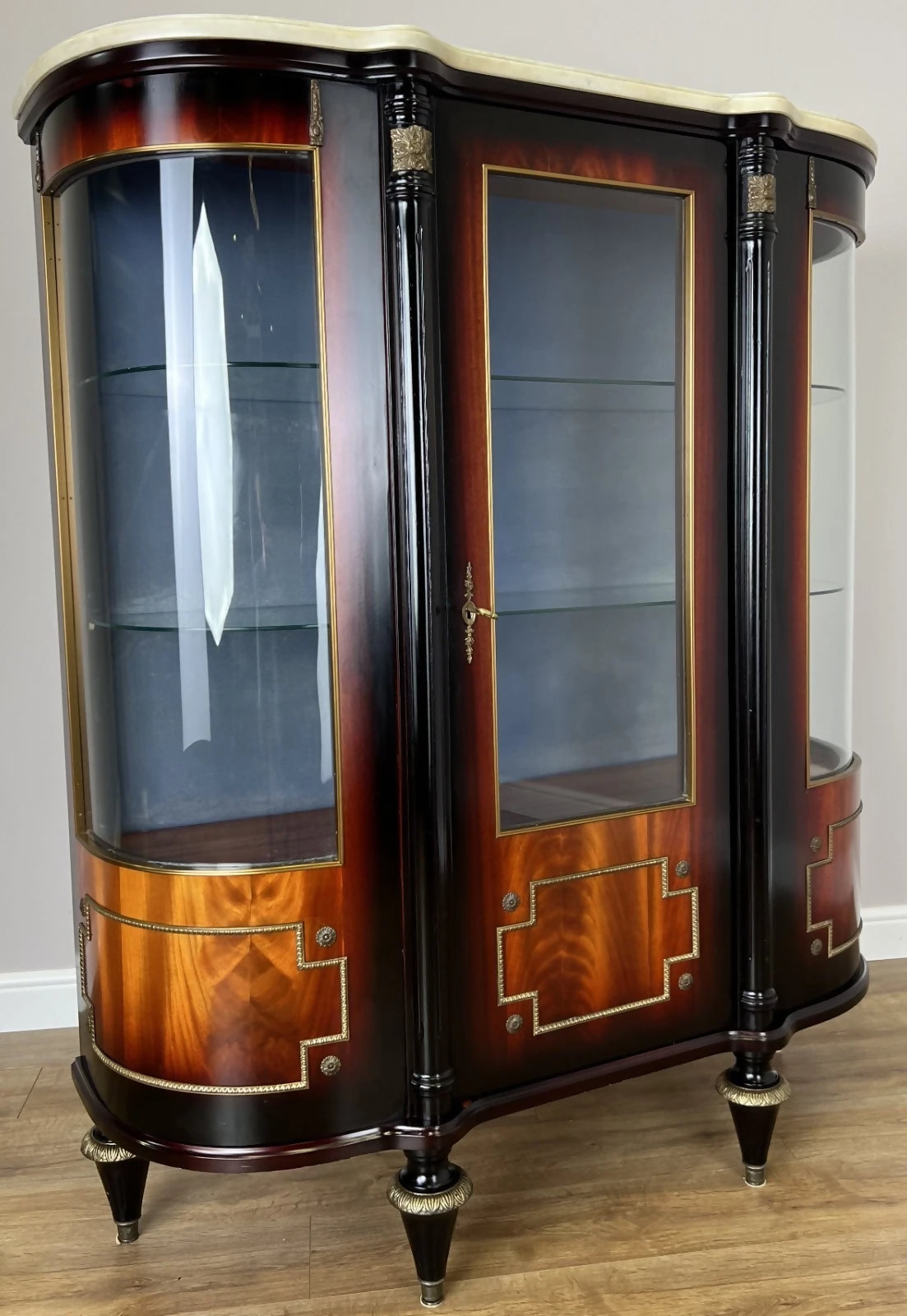 Cabinet Vintage French Style Empire Display Cabinet Marble Top Glass LOT 4977